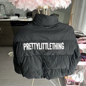 PrettyLittleThing Petite Cropped Black Bomber Jacket